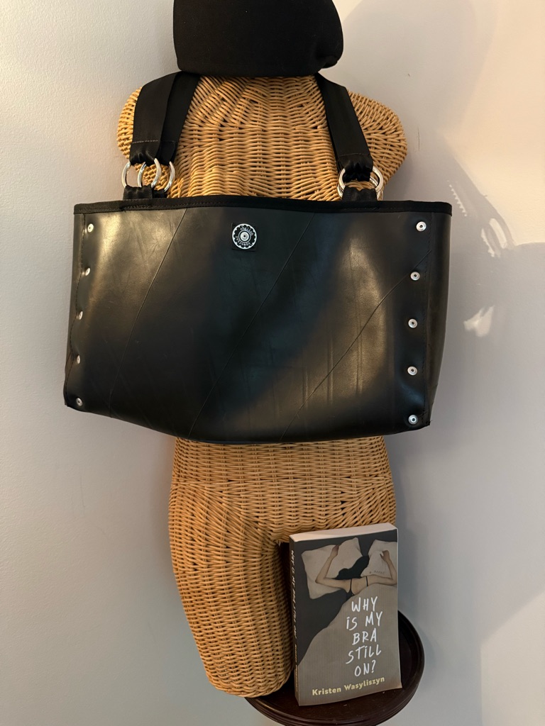 English Retread Classic Black Tote With Silver Stud Accents